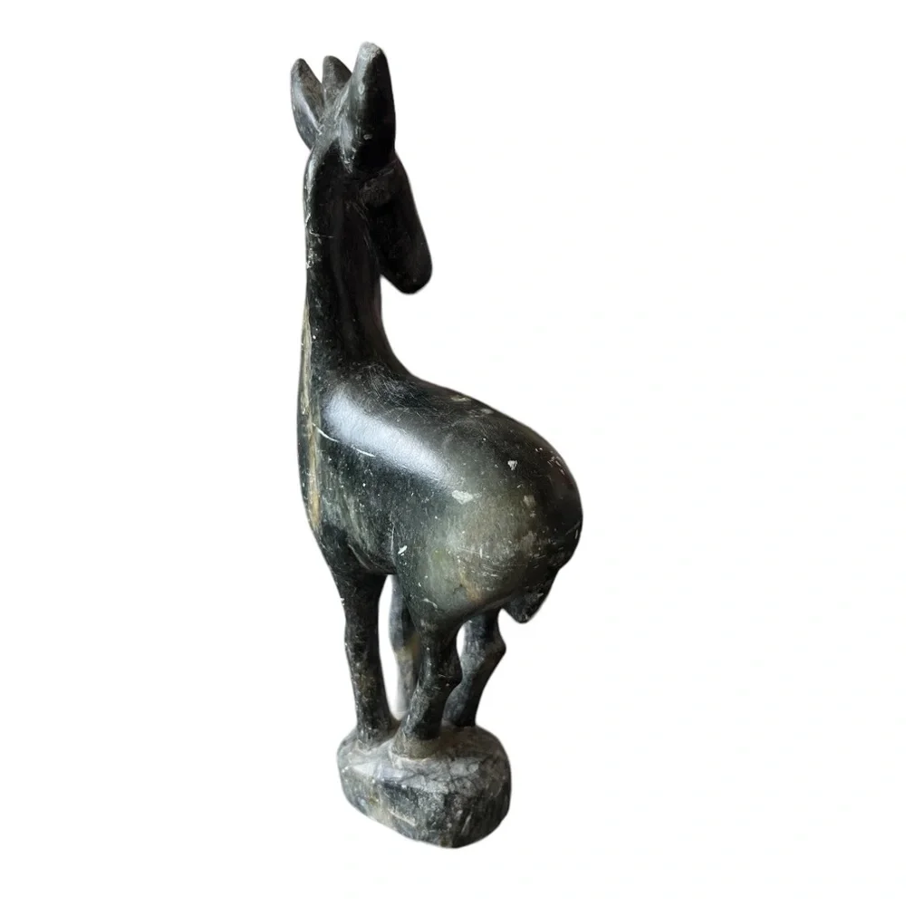 hand carved black stone figurine deer vintage 6.5 Inches tall *Small Chip* - Picture 3 of 8
